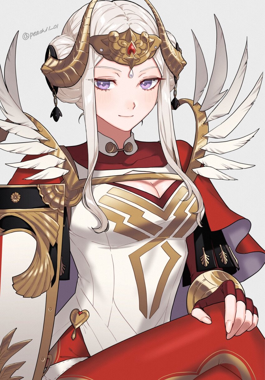 1girl, blush, breasts, cape, cleavage, cleavage_cutout, closed_mouth, clothing_cutout