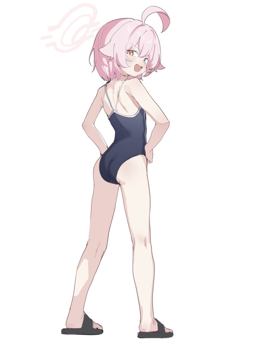 1girl, ahoge, arsyky14, ass, bare_arms, bare_legs, bare_shoulders, black_one-piece_swimsuit