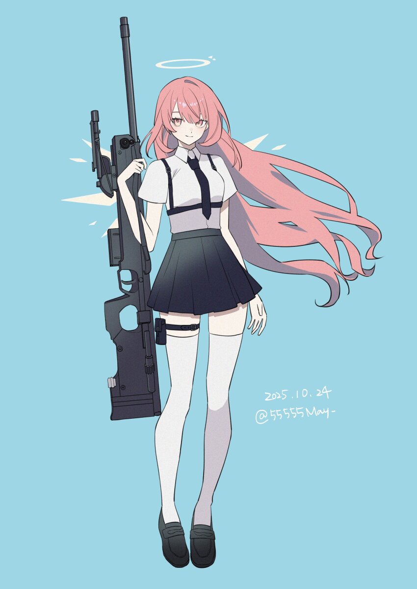 1girl, 55555may, absurdres, ai_arctic_warfare, arknights, black_necktie, black_shoes, black_skirt