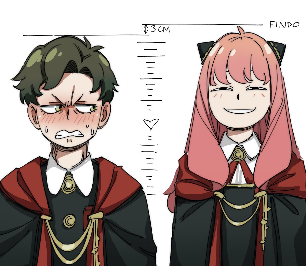 1boy, 1girl, aged_up, ahoge, anya_(spy_x_family), black_hair, black_jacket, blush