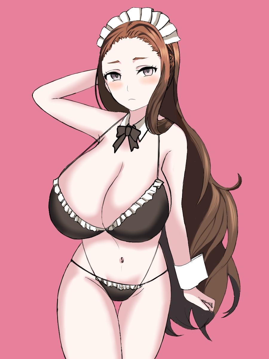 0vg2zj577884x7m, 1girl, bikini, breasts, brown_hair, closed_mouth, grey_eyes, grimms_notes