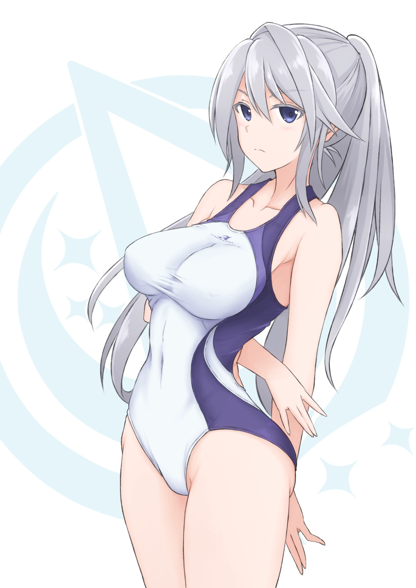 1girl, absurdres, alice_gear_aegis, blue_eyes, blush, breasts, competition_swimsuit, cowboy_shot