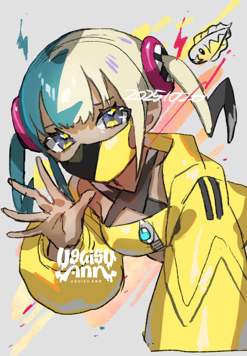 1girl, artist_name, black_hair, blonde_hair, blue_hair, canari_(pokemon), dated, gen_5_pokemon