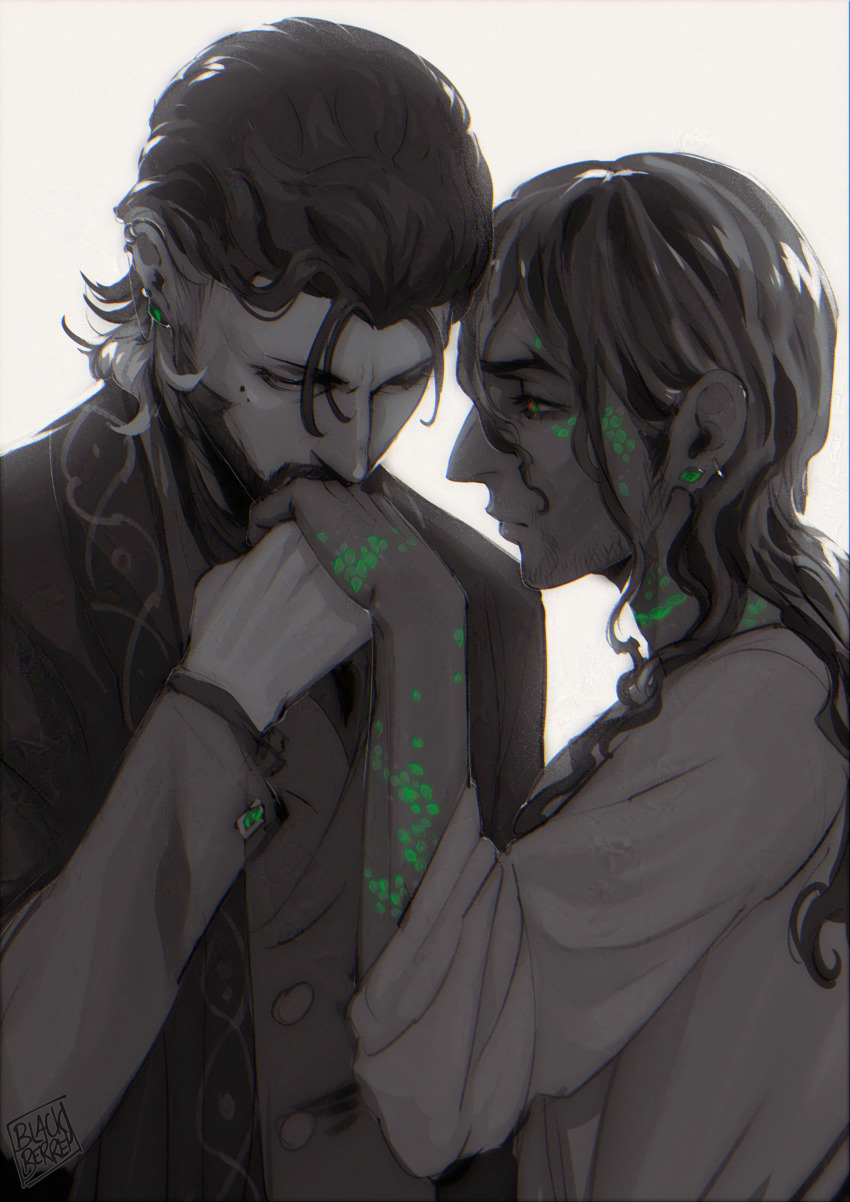 2boys, absurdres, aquiline_nose, bags_under_eyes, beard, blackberreh-art, closed_mouth, crow's_feet