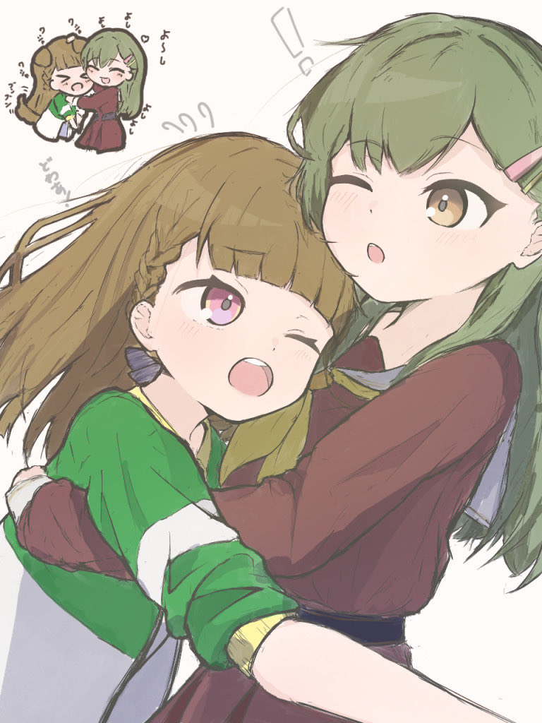 !, >_<, 2girls, ;o, ^_^, animal_ears, bow, braid