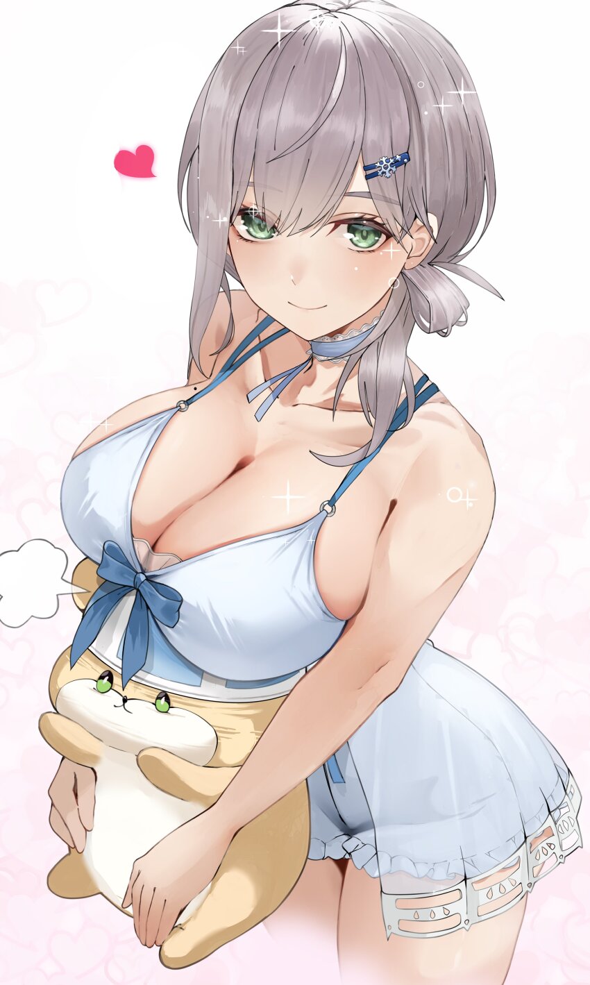 1girl, absurdres, bloomers, blue_bloomers, blue_choker, blue_nightgown, breasts, choker