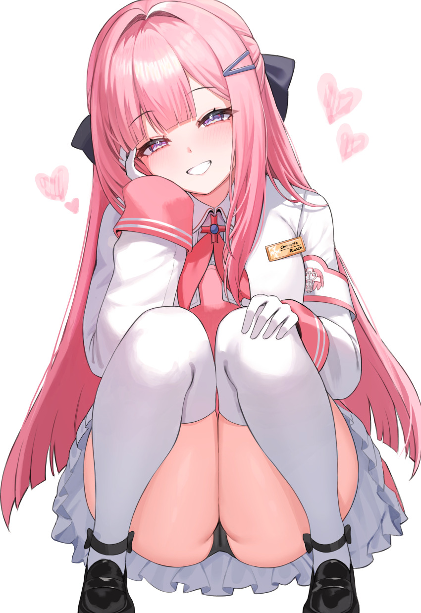 1girl, absurdres, armband, black_panties, black_shoes, black_survival, blush, charlotte_(black_survival)