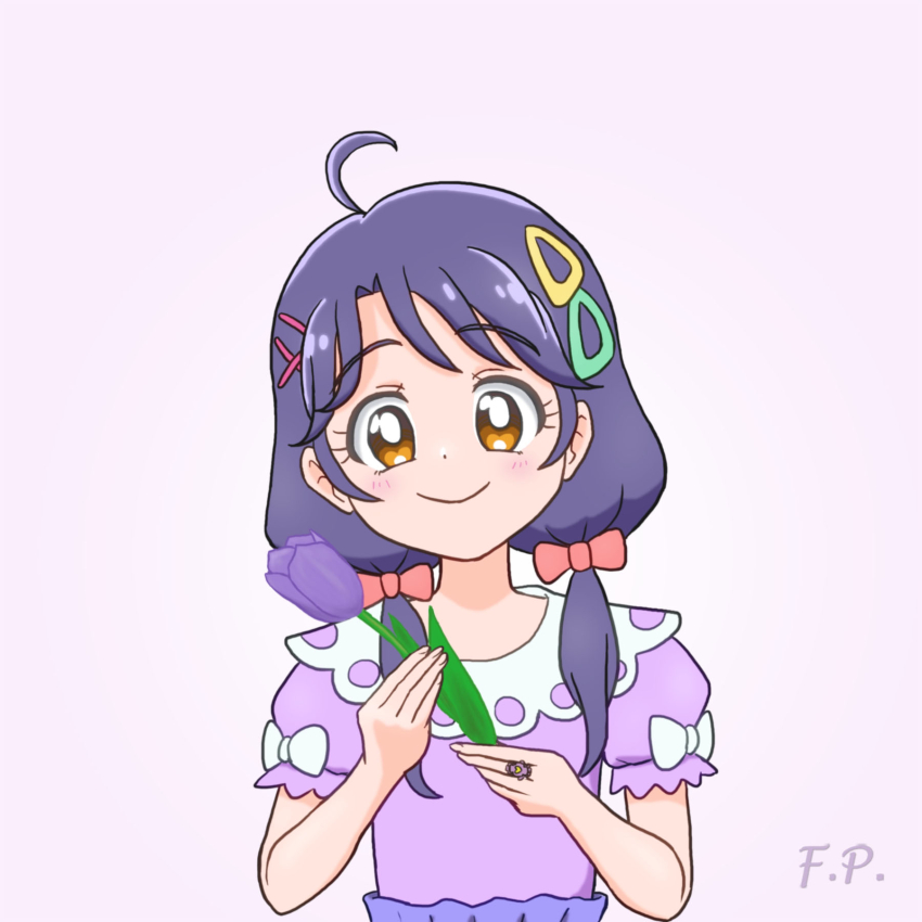 1girl, ahoge, blouse, blush, bow, closed_mouth, collared_shirt, commentary