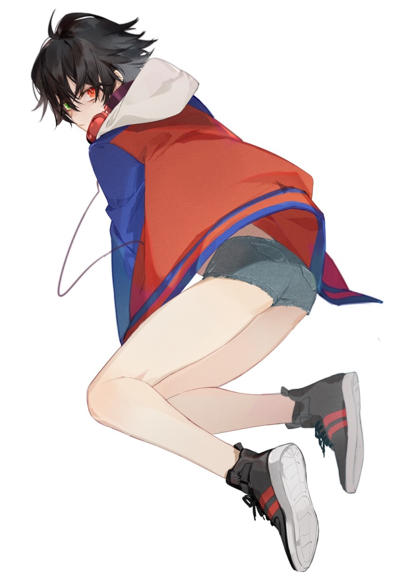 1boy, age_regression, aged_down, ahoge, ass, bare_legs, black_hair, black_shoes