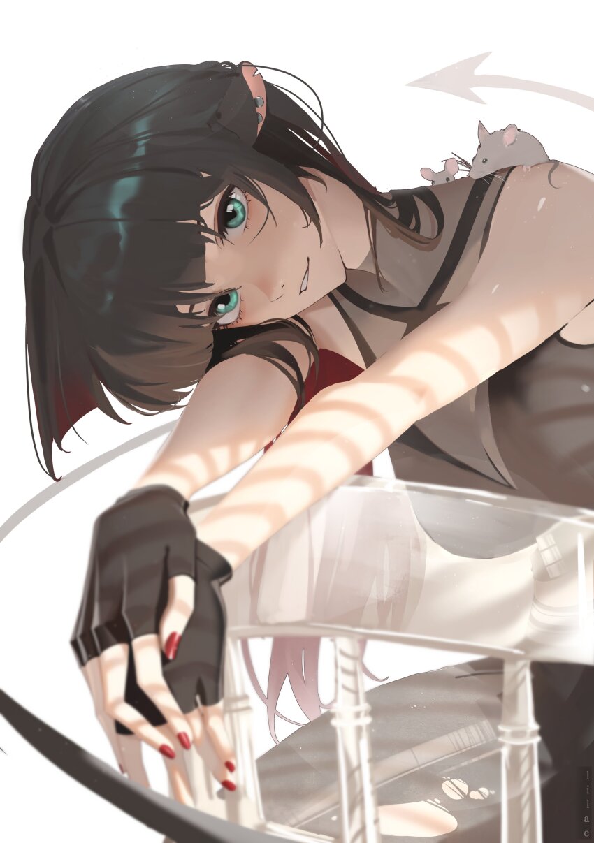 1girl, 2others, absurdres, animal, animal_ears, animal_on_shoulder, bare_shoulders, black_gloves