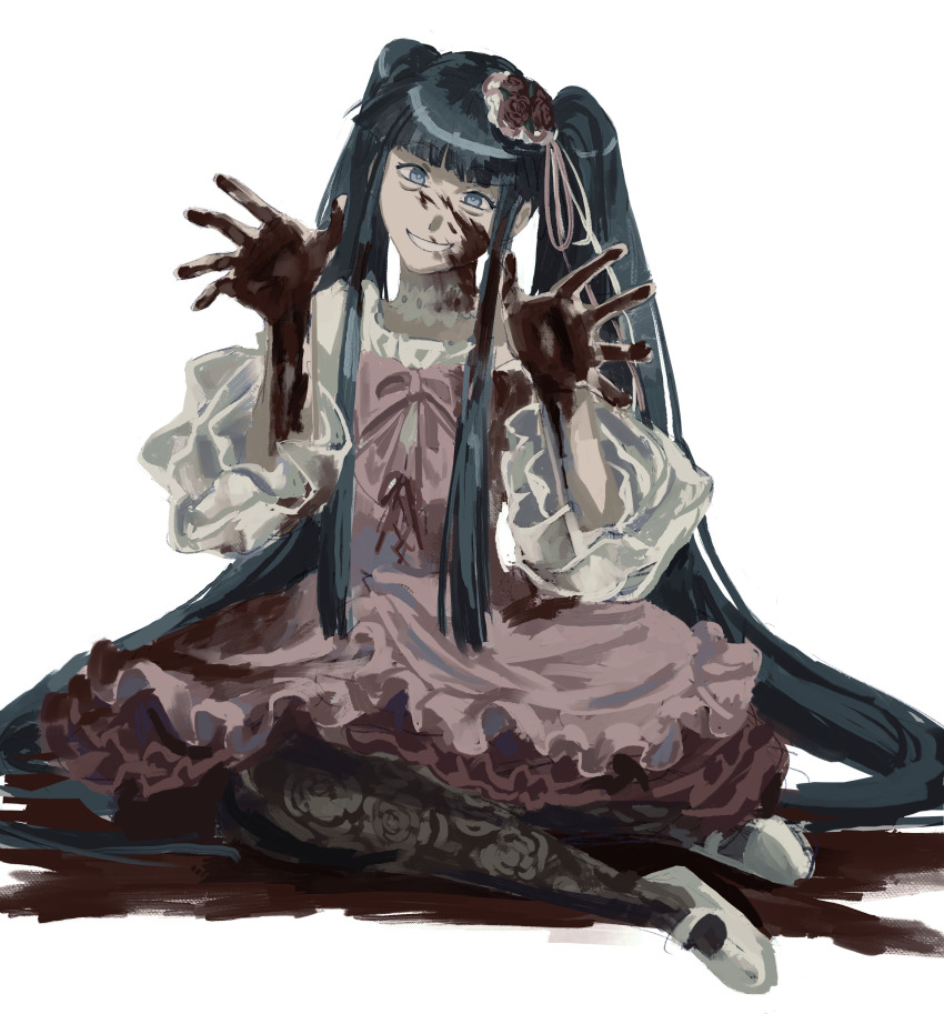1girl, absurdres, blood, blood_on_clothes, blood_on_face, blood_on_hands, blood_splatter, blue_eyes
