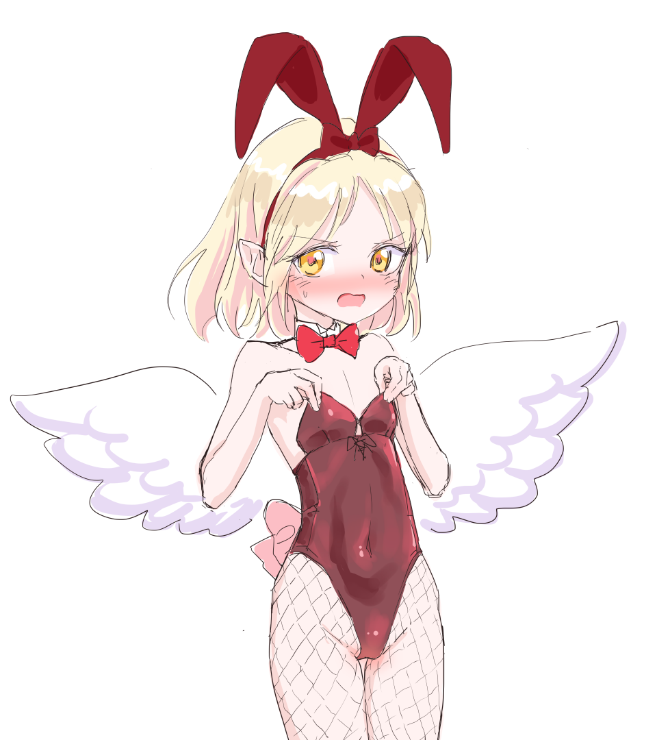 1girl, :o, alternate_costume, animal_ear_hairband, animal_ears, bare_arms, black_leotard, blonde_hair