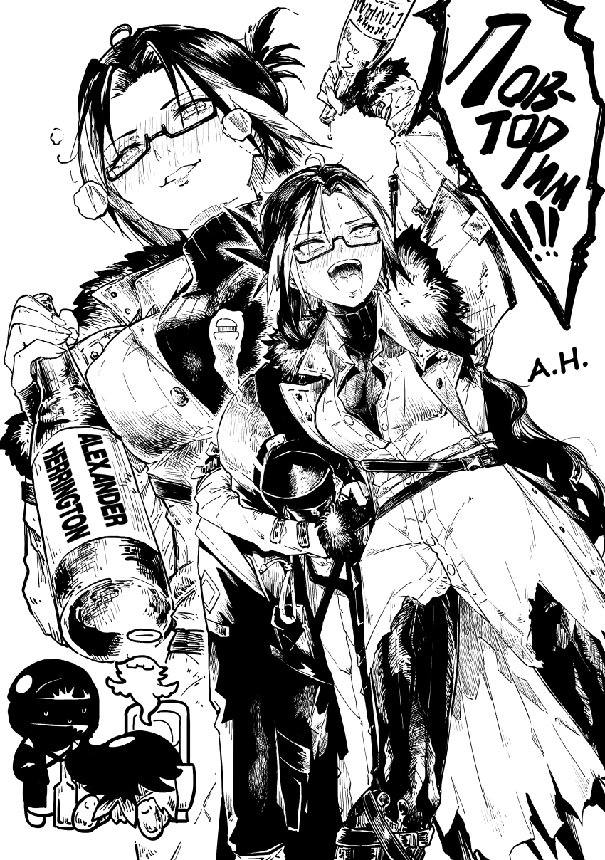 1girl, 1other, absurdres, alexander_herrington, arknights, artist_name, bird_girl, blush