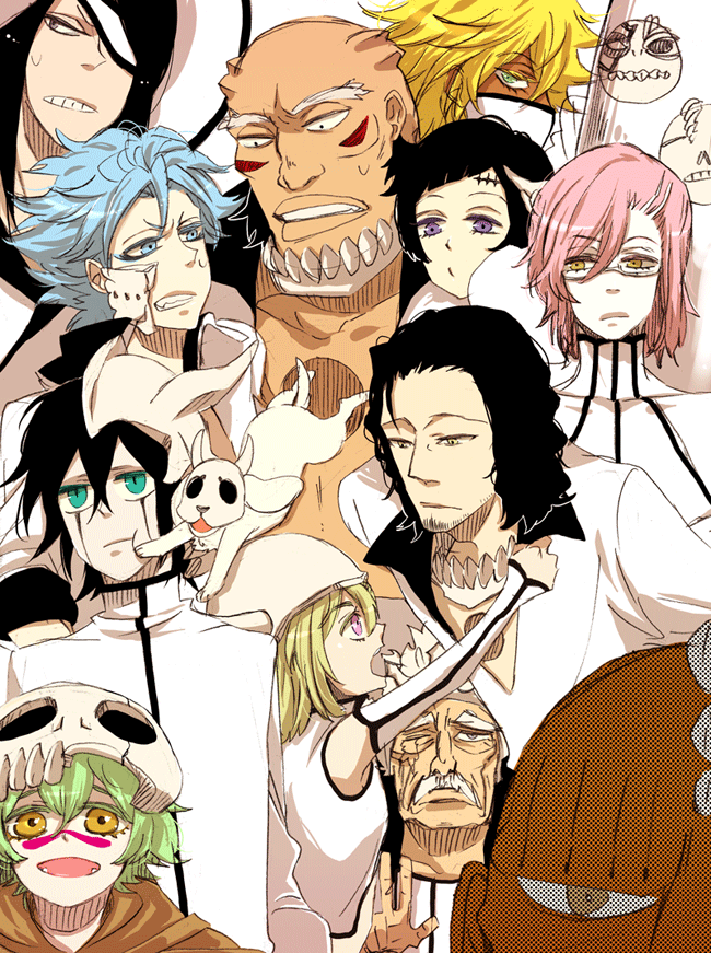 3girls, 6+boys, aaroniero_arruruerie, arrancar, baraggan_louisenbairn, beard, black_hair, bleach