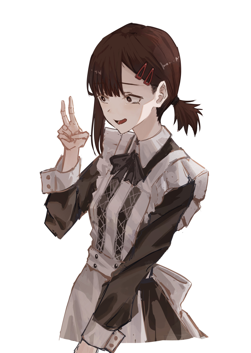 1girl, absurdres, alternate_costume, apron, black_bow, black_bowtie, black_dress, bow