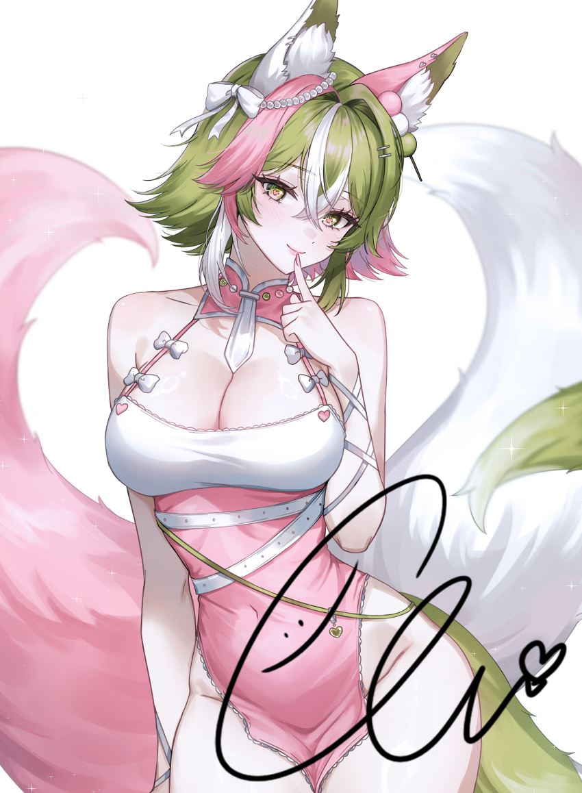 1girl, absurdres, animal_ears, bare_shoulders, belt, breasts, cleavage, closed_mouth