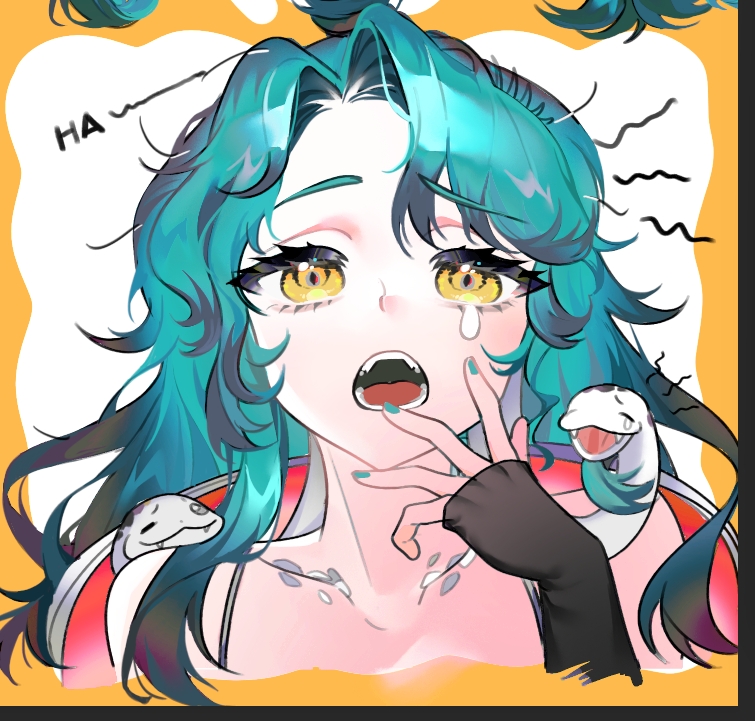 1girl, baizangze, bare_shoulders, black_gloves, blue_hair, border, cropped_torso, fingerless_gloves