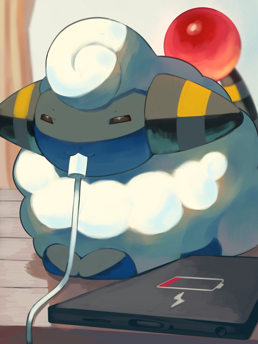 animal_focus, cellphone, charger, closed_eyes, closed_mouth, gen_2_pokemon, highres, indoors