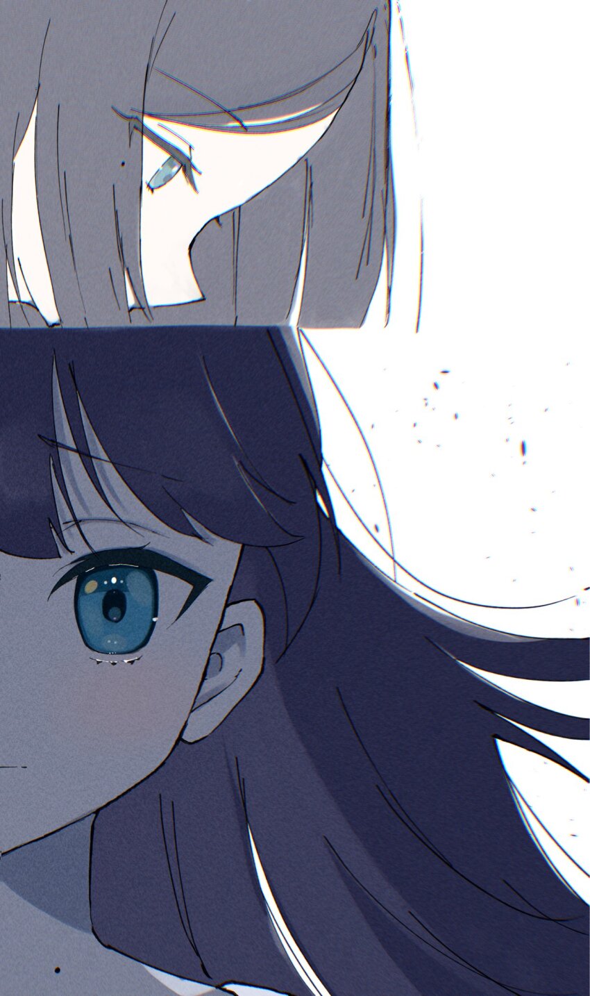 2girls, blue_eyes, blue_hair, chromatic_aberration, commentary_request, half_updo, highres, link!_like!_love_live!, looking_down, love_live!, mole, mole_under_eye, multiple_girls, murano_sayaka, murano_tsukasa, siblings, simple_background, sisters, syoma_(1026syoma), thumbnail_collage, virtual_youtuber, white_background