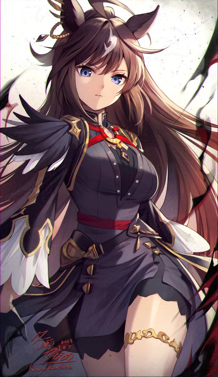 1girl, ahoge, animal_ears, artist_name, belt, black_dress, black_gloves, black_jacket