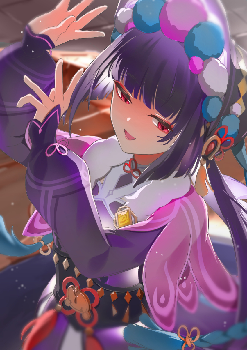 1girl, absurdres, black_hair, blunt_bangs, blush, bonnet, capelet, chinese_clothes