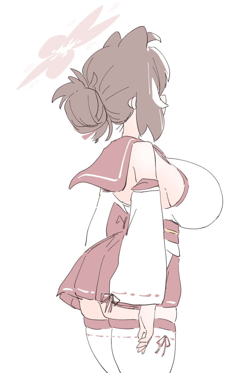 1girl, ahoge, animal_ears, arms_at_sides, backless_outfit, bare_shoulders, blue_archive, breasts