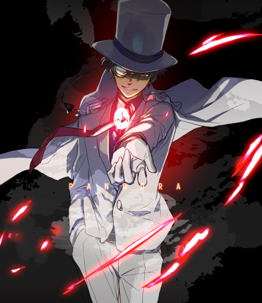 1boy, blue_eyes, brown_hair, cape, gem, gloves, glowing, hat