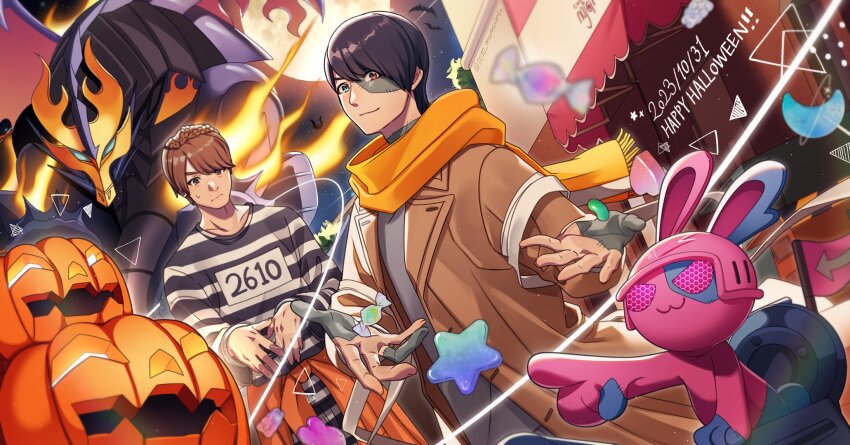 1010_mumumu, 2boys, animal_ears, animification, bandages, banjou_ryuuga, black_hair, blue_eyes