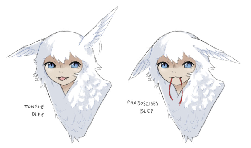 :3, blue_eyes, closed_mouth, feathers, harpy, highres, human_head, jejejunum