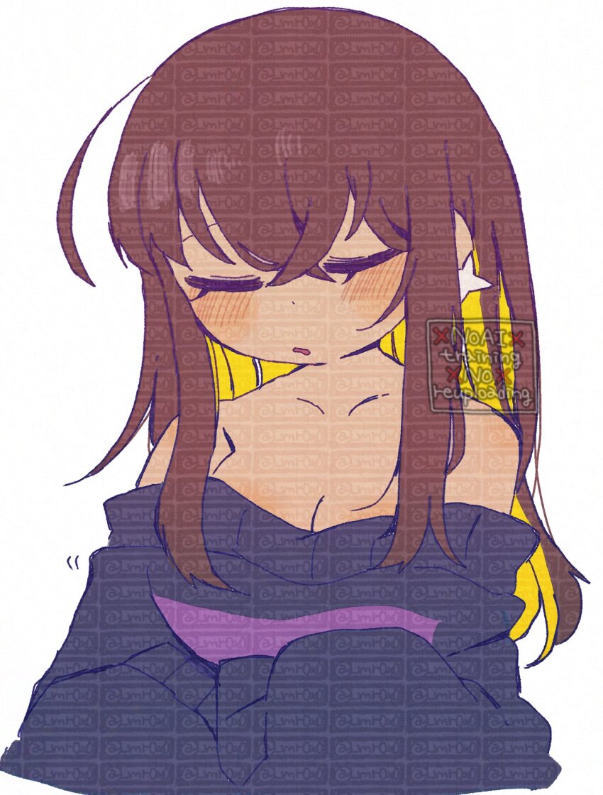 1girl, :o, aged_up, alternate_hair_length, alternate_hairstyle, bare_shoulders, black_sweater, blonde_hair