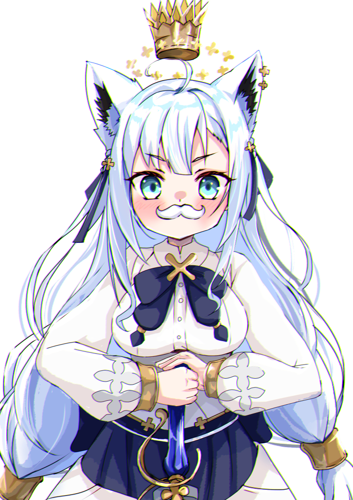 1girl, ahoge, animal_ear_fluff, animal_ears, blush, braid, breasts, commentary_request