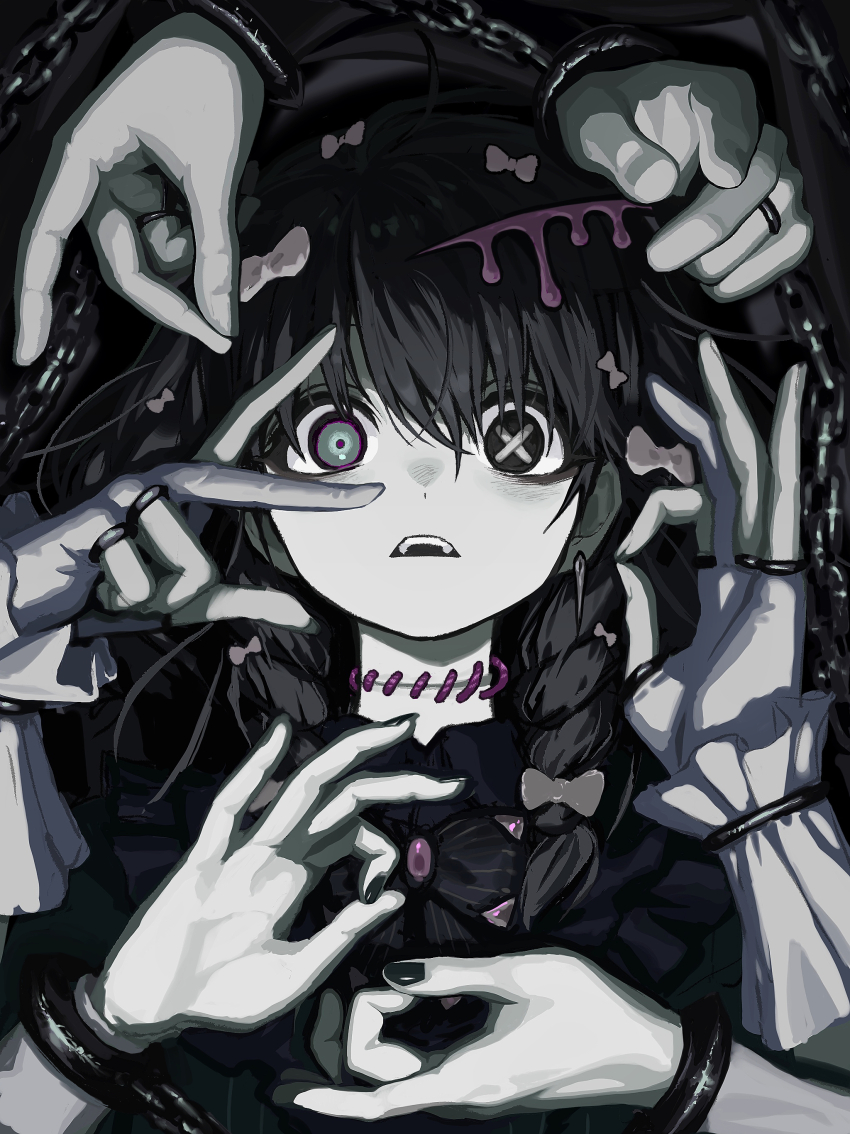 1girl, absurdres, ahoge, alternate_costume, bags_under_eyes, black_hair, bow, bowtie