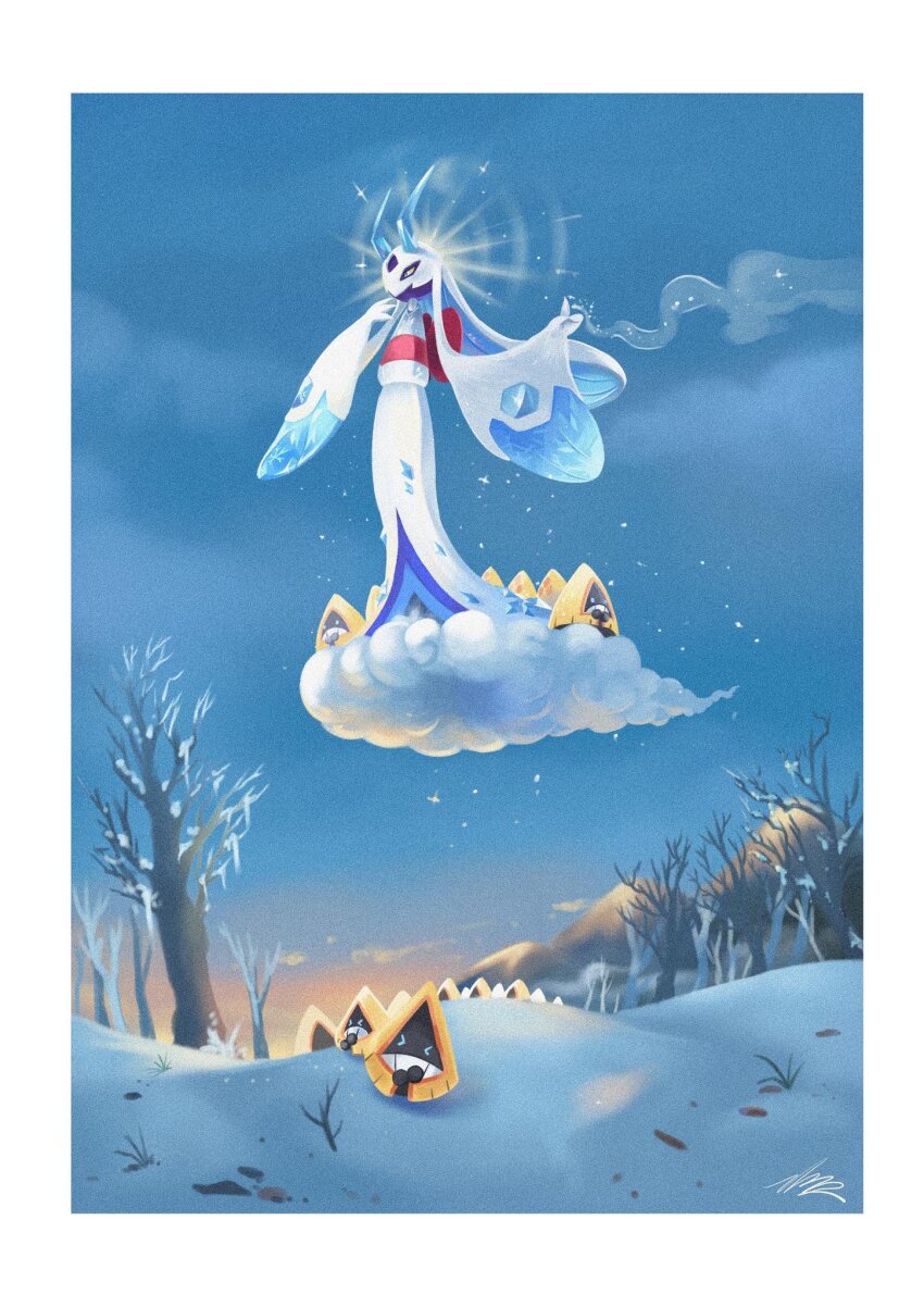 blawn_z, blue_eyes, blue_sclera, cloud, colored_sclera, evolutionary_line, floating, froslass