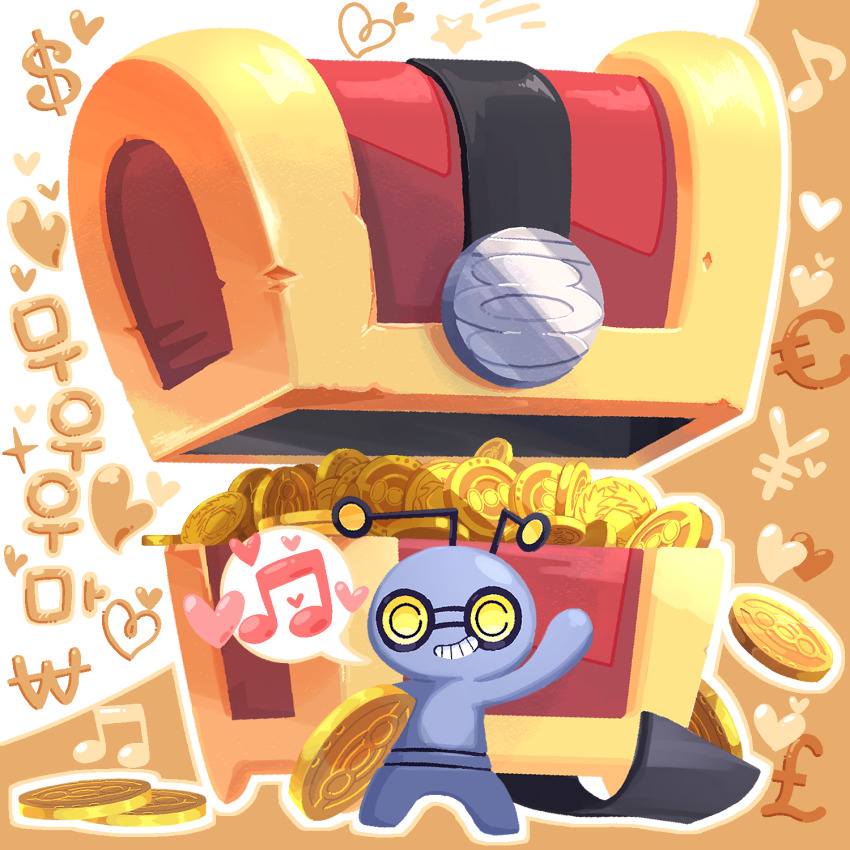 antennae, coin, commentary_request, commission, dollar_sign, euro_sign, full_body, gimmighoul