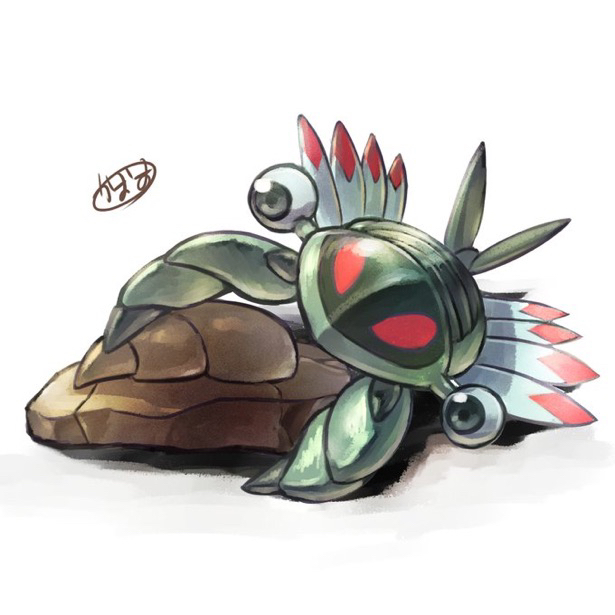 animal_focus, anorith, claw_fossil, claws, commentary_request, fossil, gen_3_pokemon, kaosu_(kaosu0905), nintendo, no_humans, pokemon, pokemon_(creature), pokemon_focus, signature, simple_background, solo, white_background