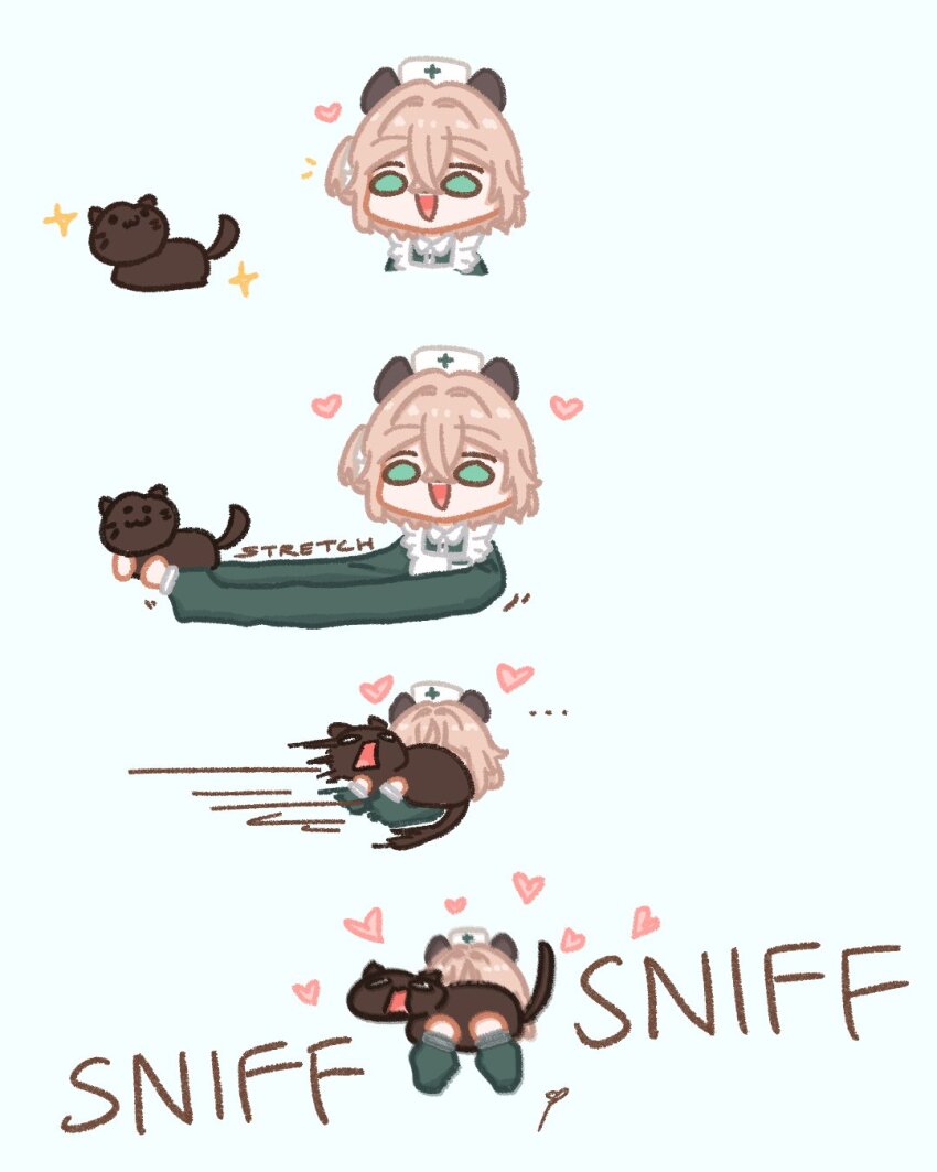 1girl, animal_ears, black_cat, brown_hair, cat, green_eyes, heart, highres