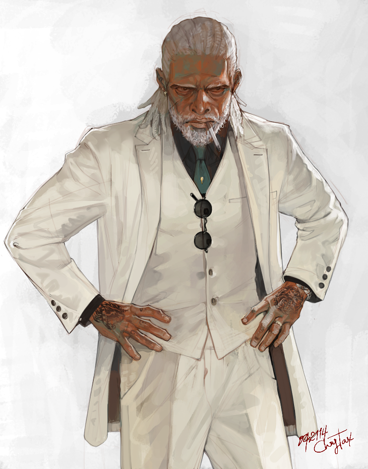 1boy, black-framed_eyewear, black_eyes, black_shirt, cigarette, collared_shirt, ctkcave, dark-skinned_male