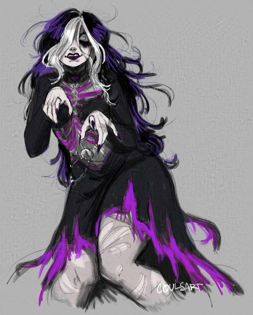 1girl, absurdres, black_bra, black_choker, black_eyeshadow, black_hair, bra, bra_visible_through_clothes