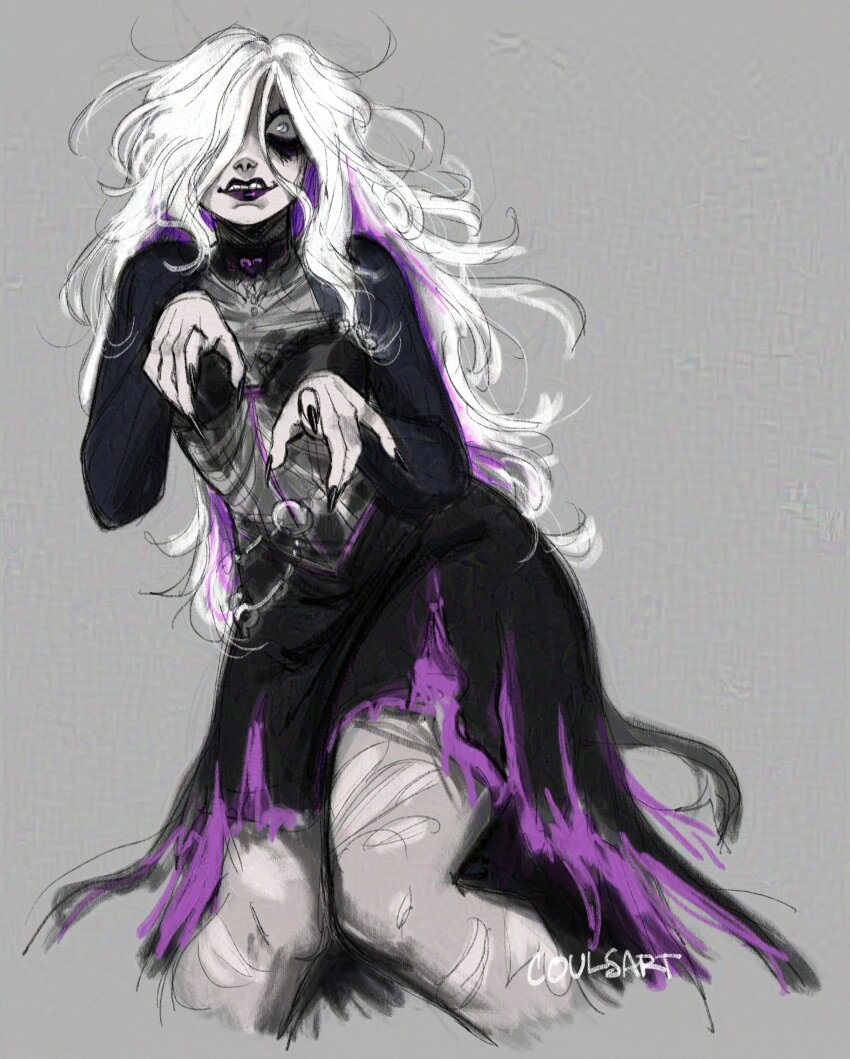 1girl, absurdres, black_bra, black_choker, black_eyeshadow, black_lips, black_nails, bra