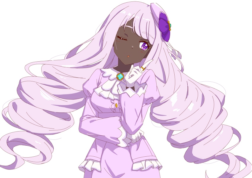 1girl, ;o, absurdres, commentary_request, dark-skinned_female, dark_skin, gloves, hair_ornament