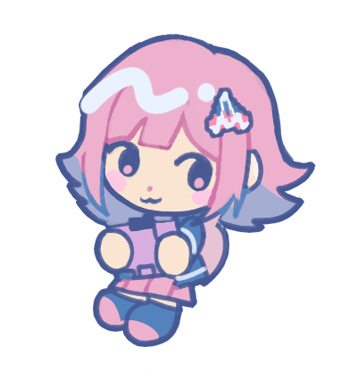 1girl, :3, blush, catp0sse, chibi, closed_mouth, commentary, danganronpa_(series)