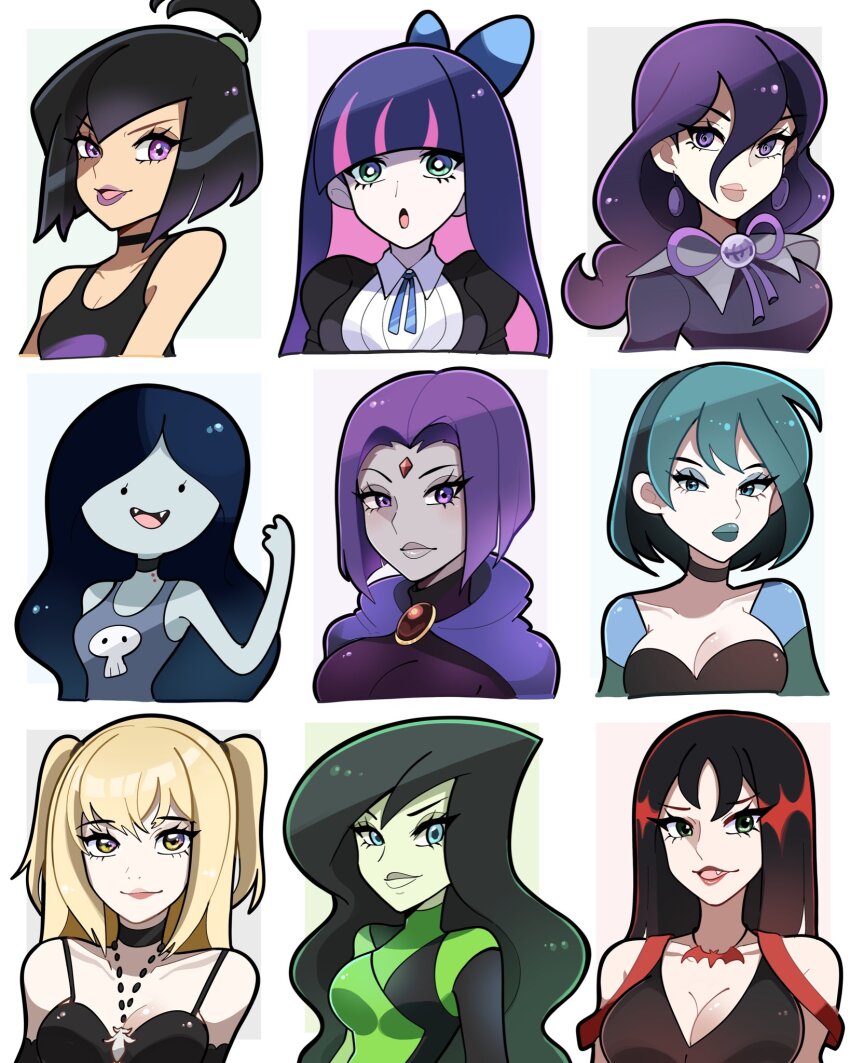 6+girls, :d, adventure_time, amane_misa, aqua_eyes, bite_mark, bite_mark_on_neck, black_choker
