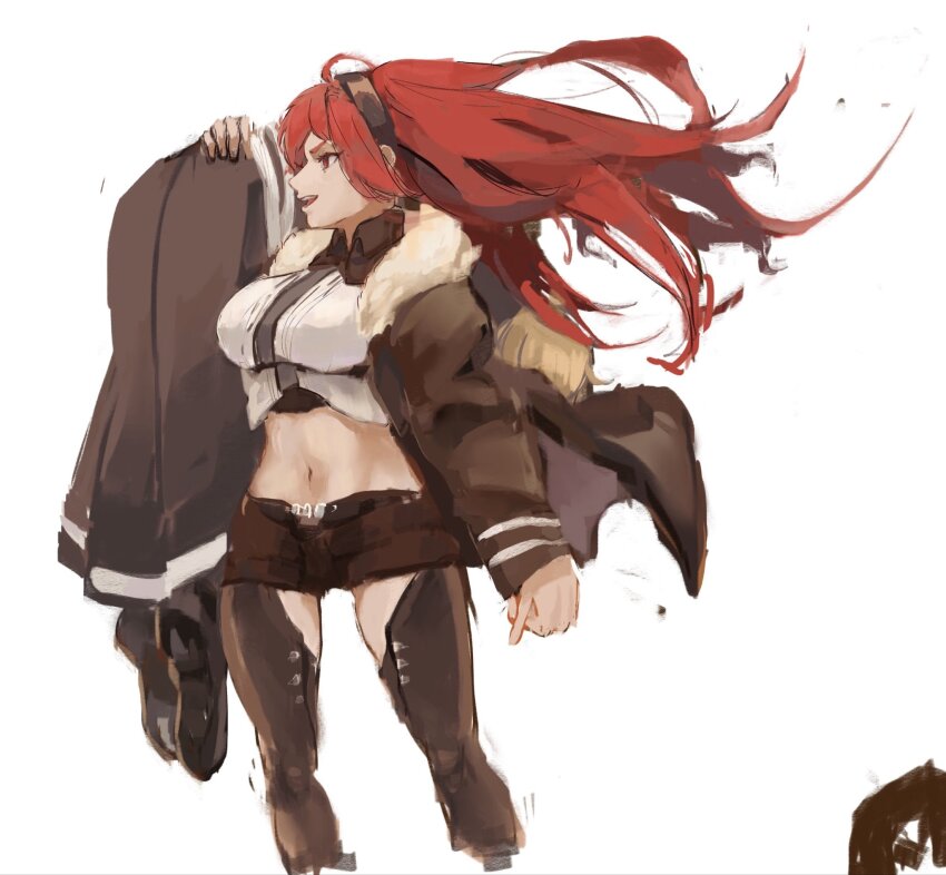 1boy, 1girl, ahoge, black_hairband, brown_hair, capucino_art, carrying, carrying_over_shoulder