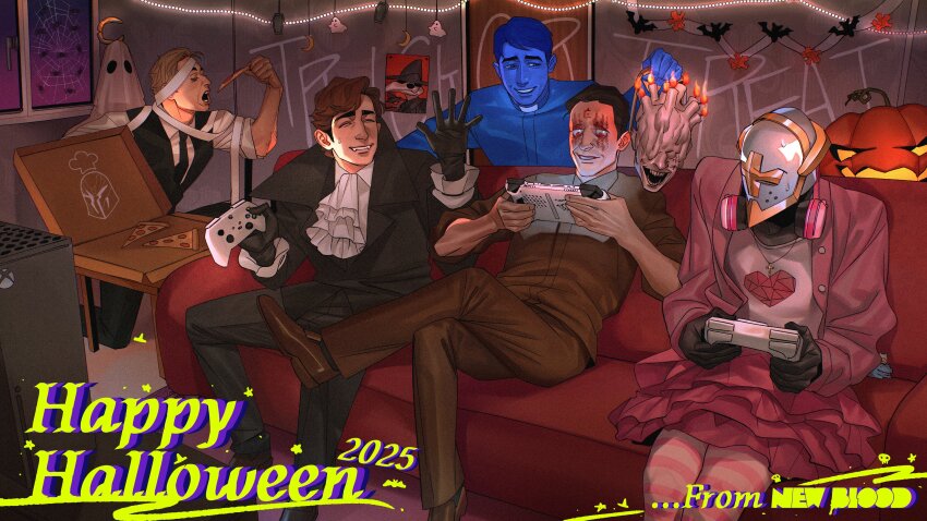 6+boys, absurdres, armor, character_request, controller, copyright_request, doctor_(gloomwood), dusk_(game)