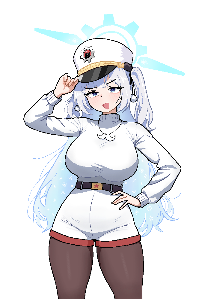 1girl, adjusting_clothes, adjusting_headwear, aged_up, alternate_breast_size_(larger), alternate_costume, belt, belt_buckle