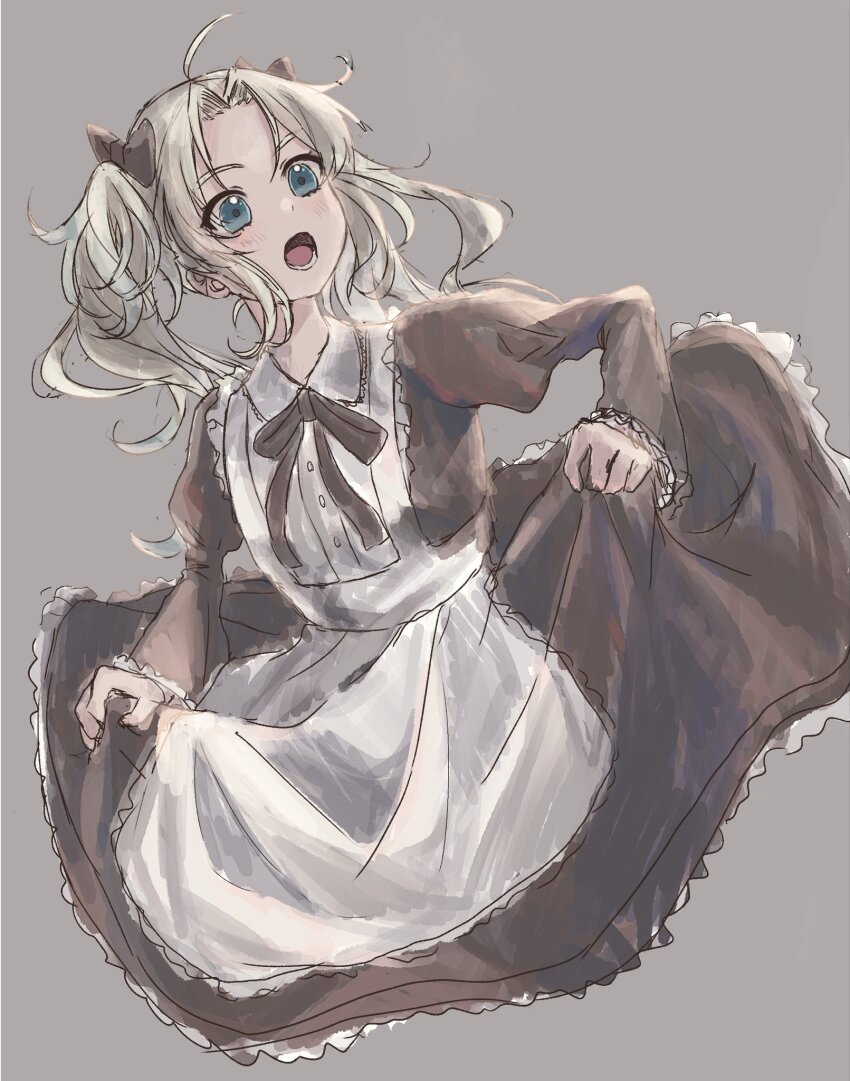 1girl, alternate_costume, apron, black_bow, black_dress, blonde_hair, blush, bow