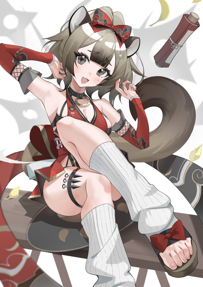 1girl, animal_ears, armpits, azur_lane, breasts, cleavage, grey_eyes, grey_hair