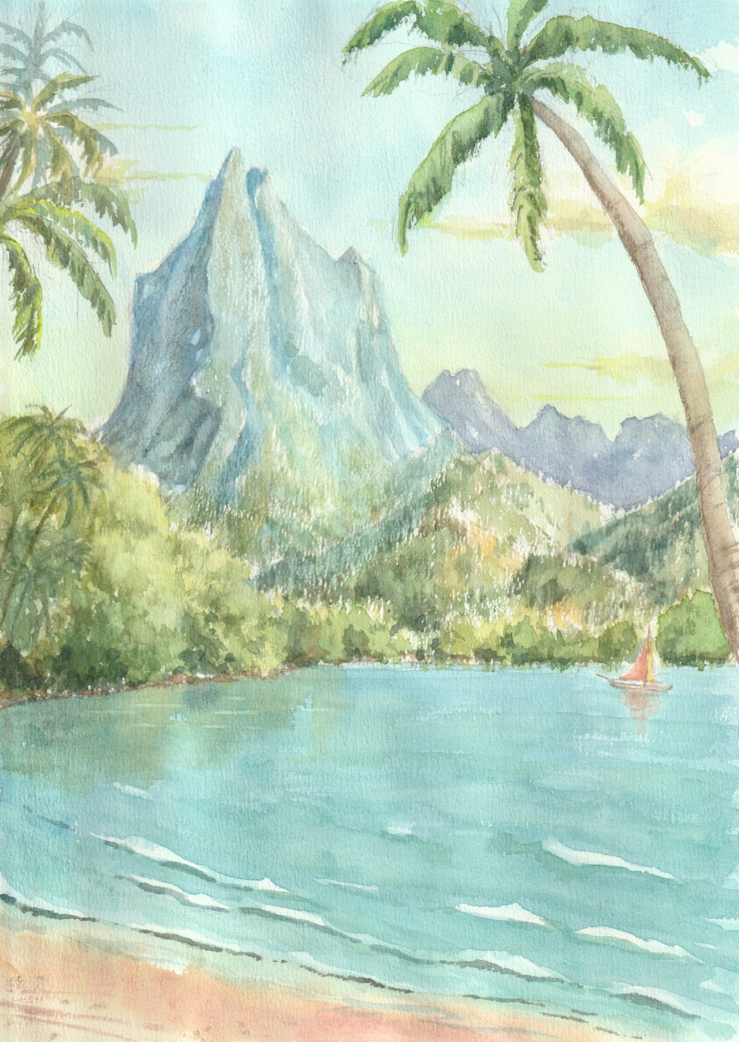 beach, blue_sky, cloud, commentary_request, day, forest, highres, landscape