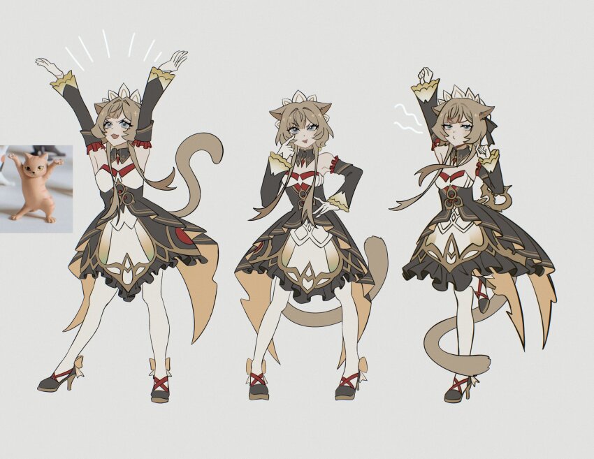 1girl, :3, akanbe, animal_ears, arms_up, big_itachi, black_bow, black_collar