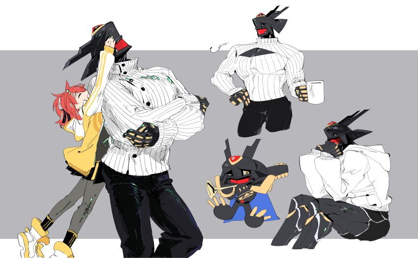 1girl, absurdres, aiba_ami, alphamon, armor, black_armor, black_helmet, black_skirt